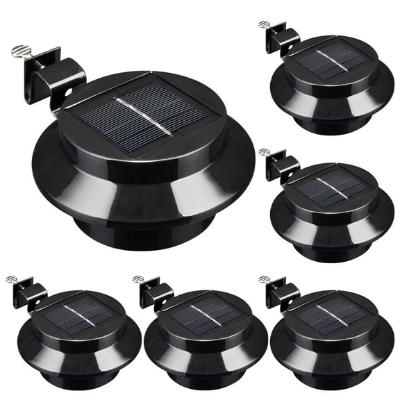 Yescom Solar Gutter Light Outdoor Waterproof 3 LED Deck Fence Lights with Bracket Wall Garden Stair Yard Black 6Pcs