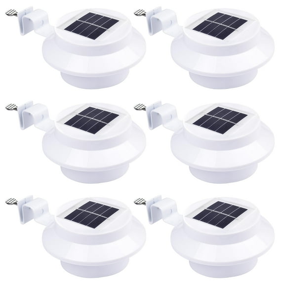 Yescom Solar Gutter Light Outdoor Waterproof 3 LED Deck Fence Lights with Bracket Wall Garden Stair Yard White 6Pcs