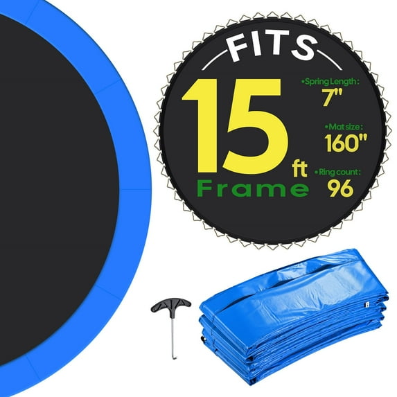 Yescom Trampoline Mat & Pad Replacement Kit w/ 96V-Ring for 15ft Round Trampoline Frame Blue