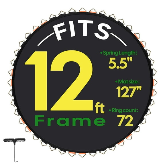 Yescom Trampoline Replacement Mat W/72V-Ring For 12ft Trampoline Frame 5" Spring, UV Resistant 8 Row Stitch Jumping Mat