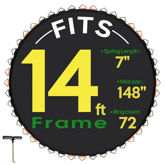 Yescom Trampoline Replacement Mat W/72V-Ring For 14" Trampoline Frame 7" Spring , UV Resistant Outdoor Garden