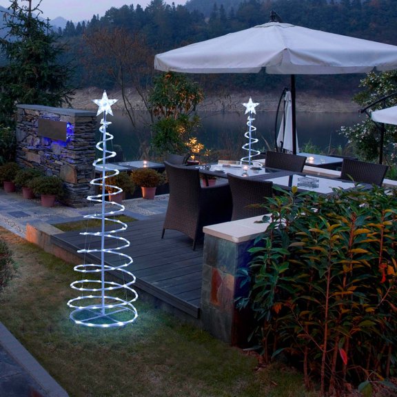 Yescom Twinkle 5Ft Spiral Christmas Tree Light 182 LED 8model USB Powered for Indoor Outdoor Yard Decor Cool White 5Pack