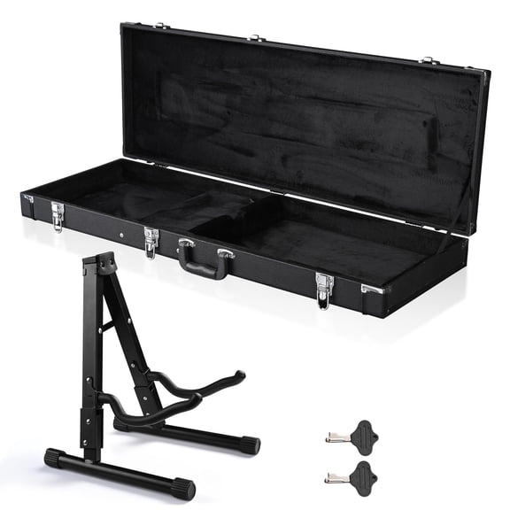 Yescom Universal Rectangular Electric Guitar Hard Case w/ Folding Guitar Floor Stand