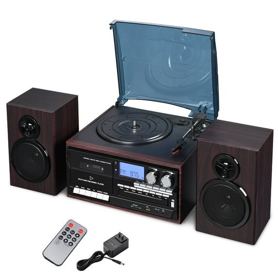 Yescom Vinyl Record Player with Speakers Turntable Bluetooth Tape Cassette CD Player Retro