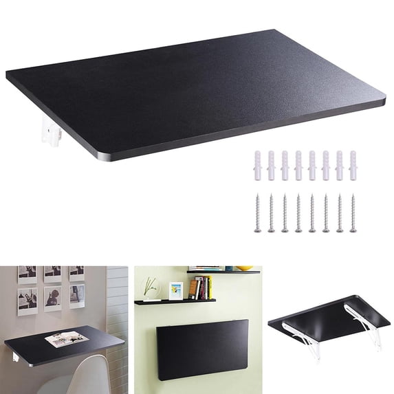 Yescom Wall Mounted Floating Folding Desk Wooden PC Dining Drop Leaf Table 24"x16" 50lbs Weight Capicity for Study Black