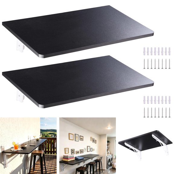 Yescom Wall Mounted Folding Desk 48 Inch 2 Pack Floating Drop Leaf Bar Table Black Mounted Folding Bar Desk 2 Independent Panels Holds 100 Lbs