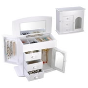 Yescom Wooden Jewelry Box Built-in Mirror Ring Earring Necklace Organizer Storage Case White