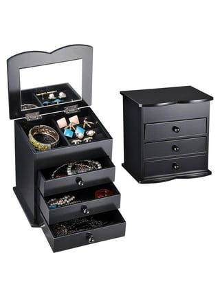Lv. life Portable Multi-Layer Jewelry Storage Box Ring Earring Necklace  Mirror Organizer Case (Black)