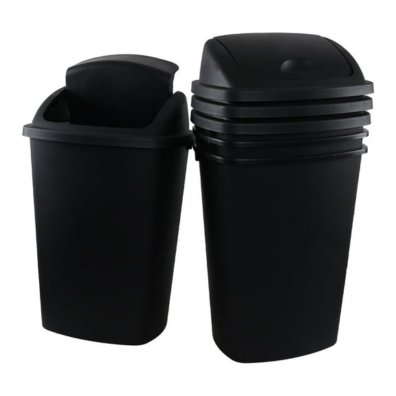 Yesdate 13 Gallon Black Outdoor Garbage Can with Swing Lid, Heavy-Duty Construction Trash Can, 4 Pack