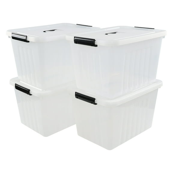 Yesdate 20 L Plastic Storage Bins with Latching Lids, Stackable Storage Containers for Garage, Closet, Kitchen, 4 Packs