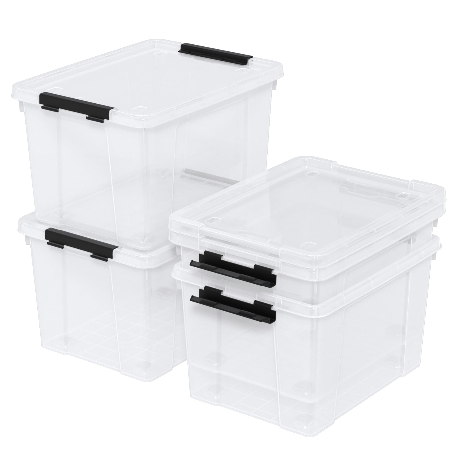 Yesdate 35 Quart Latching Storage Box with Wheels, See-Through Base ...