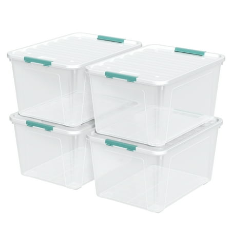 Yesdate 85 Quart Plastic Storage Bin with Latching Lid, Large Clear Storage Box, 4 Pack