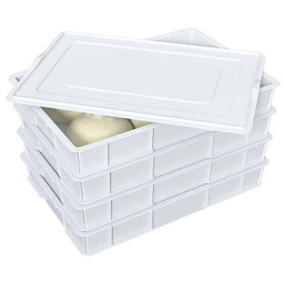 Yesdate Commercial Stackable Proofing Dough Box with Lid, 4 Pack Plastic Pizza Dough Box, White