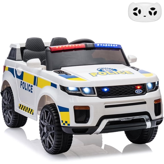 Yesfashion 12V Kids Ride on Car SUV Battery Operated Ride on Toy Toddlers Electric Toys Police Cars for 3 Age+ White