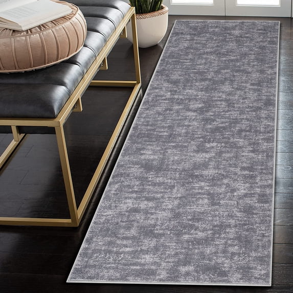 Yesfashion 2'3" x 8' Gray Runner Rug Contemporary Soft Low-Pile Non-Slip Modern Indoor Kitchen Runner Rug for Playroom Laundry