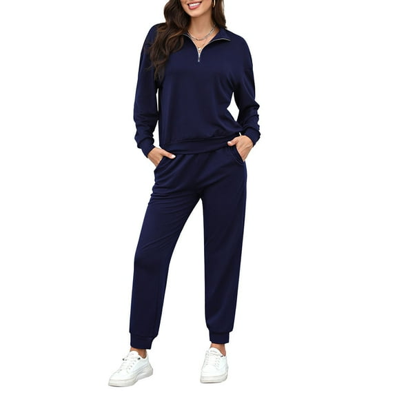 Yesfashion 2 Piece Sweatsuits Outfits For Women 1/3 Zip Pullover Jogger Sets With Pockets