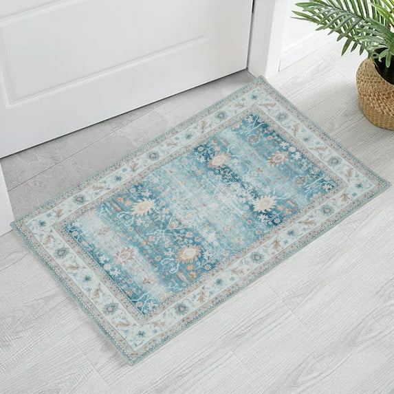 Yesfashion 2 x 3 feet Small Rug Vintage Persian Area Rug Machine Washable Distressed Rug for Front Door Entryway Thin Door Mat, Light Green