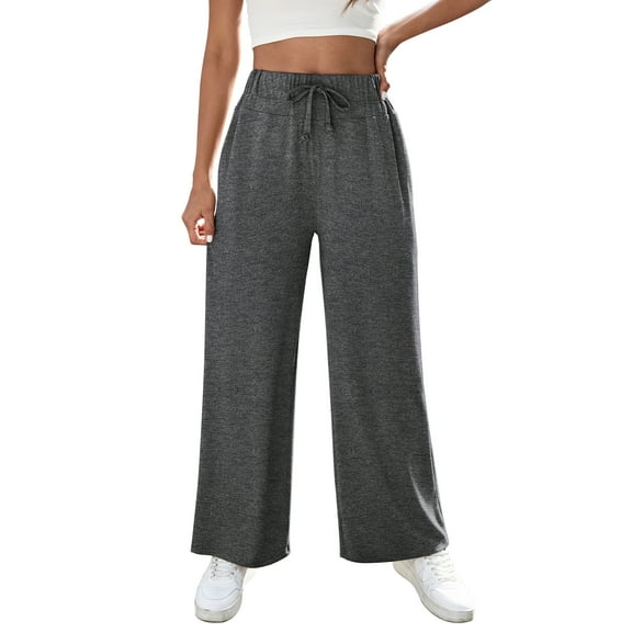 Yesfashion 2025 Women Sports  Pants High Waist Casual Wide Leg Long Lounge Pull On Trousers with Pocket