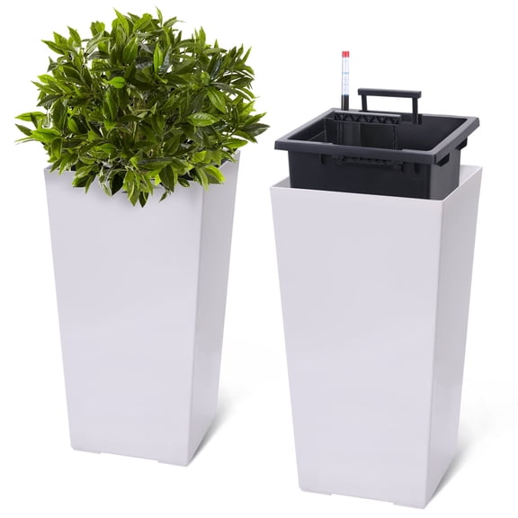 Yesfashion 22.5 Inch Tall Rectangular Planters Set of 2 Large Modern Plant Pots with Drainage Holes&Water Level Monitor Outdoor and Indoor