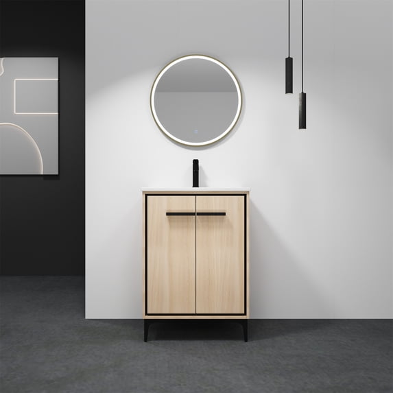 Yesfashion 24"/ 30" Single Sink Bathroom Vanity,with 2 Soft Closing Doors,Bathroom Vanity with Top Sink,Modern Bathroom Storage Cabinet for Home Bathroom Decoration