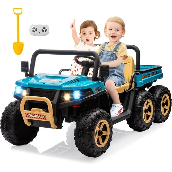 Yesfashion 24V 2 Seater Ride on Car 6 Wheels Ride on Dump Truck w/Parent Remote Control, 24v Ride on Toys with Shovel, Music Player, Kids Utv Ride on Truck