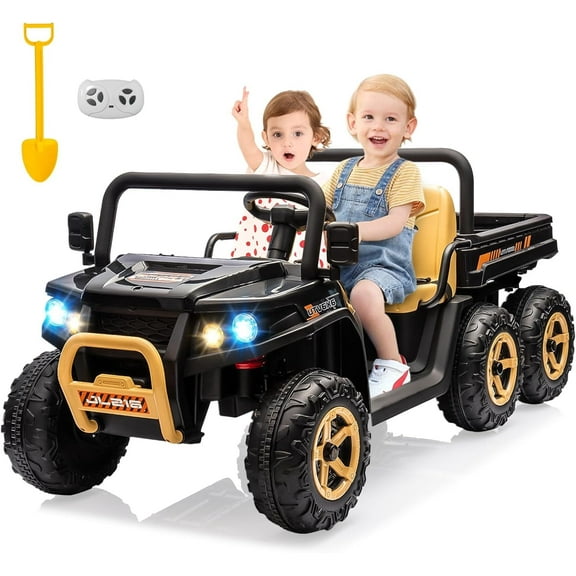 Yesfashion 24V 2 Seater Ride on Car 6 Wheels Ride on Dump Truck w/Parent Remote Control, 24v Ride on Toys with Shovel, Music Player, Kids Utv Ride on Truck
