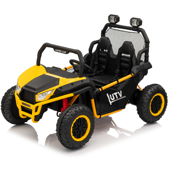 Yesfashion 24V Ride on Car 2 Seater Ride on Car for Kids,Kids Electric Car with Rc,Metal Frame,Four-Wheel Suspension,20 Inch Wide Seat, Music, 3 Speeds