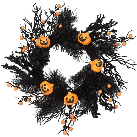 Yesfashion 26 Inch Halloween Wreaths for Front Door, Halloween Decorations Halloween Ghost Wreath with Feathers Artificial Black Rose and Ribbon for Indoor Outdoor Home Party Decor