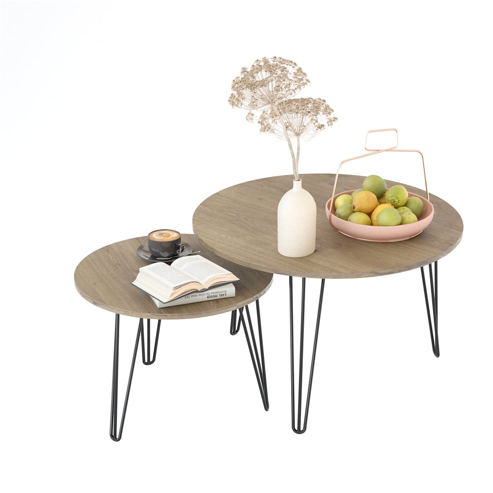 Rustic Brown Round Nesting Coffee Table Set with MDF Top