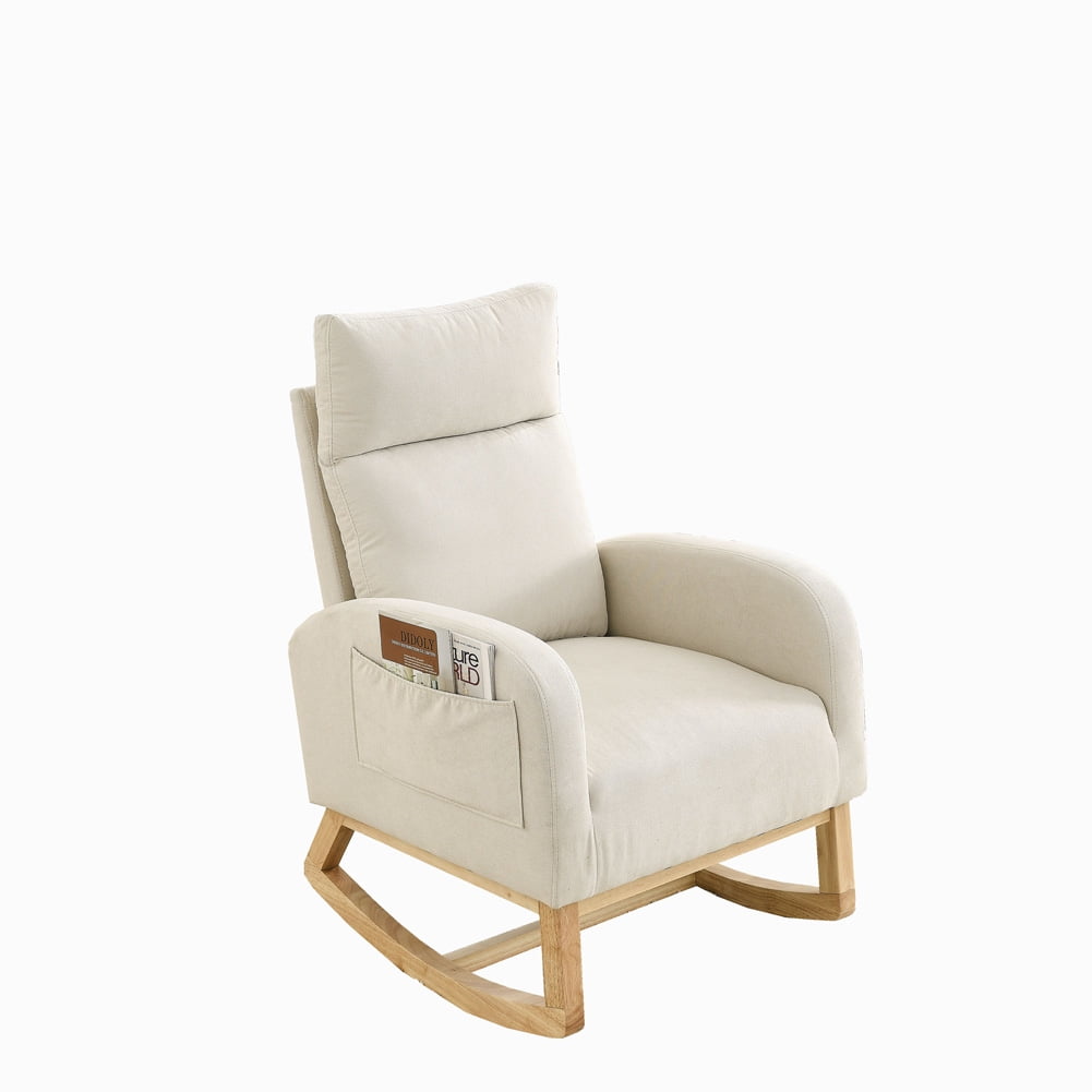 Yesfashion 27.6"W Modern Rocking Chair,Accent Upholstered Rocking Glider Chair with High Backrest,Armrests,2 Side Pocket,Lounge Chair for Home Living Room Bedroom Office