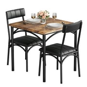 Yesfashion 3 Pcs Dining Table Set, Kitchen Table and Chairs for 2, Metal and Wood Square Dining Room Table Set with 2 Upholstered Chairs