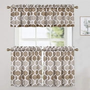 Yesfashion 3 Pieces Cafe Curtains and Valance, Geometric Printed Short Farmhouse Kitchen Tier Curtains and Valance Set