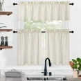 thumbnail image 1 of Yesfashion 3 Pieces Cafe Curtains and Valance Set Kitchen Waffle Weave Fabric Curtains Rod Pocket Light Filtering Curtains, Ivory, 1 of 7