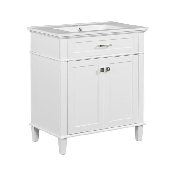 Yesfashion 30-Inch Bathroom Vanity Cabinet With Top Sink, Modern Bathroom Storage Organizer With 2 Soft-close Doors, Adjustable Shelves, Bathroom Vanities For Apartment, Dormitory