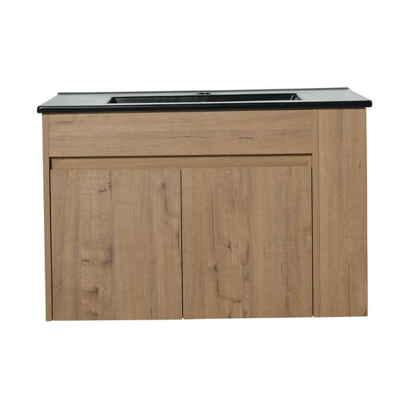 Yesfashion 30 Inch Modern Bathroom Vanity with Sink, Floating Vanity Ceramic Basin Combo, Bathroom Storage Cabinet with Adjustable Open Shelf