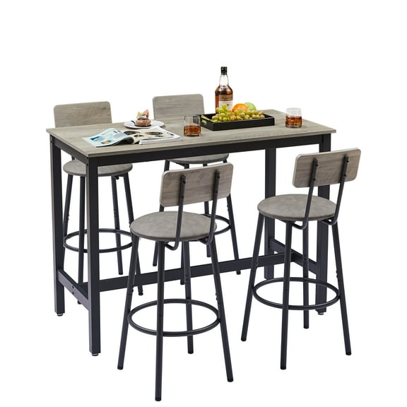 Yesfashion 5 Piece Dining Table Set,Bar Table Set with 4 Upholstered Stools,Wooden Backrest,Ring-Shaped Footrest,for Living Room Study Dining Room Kitchen