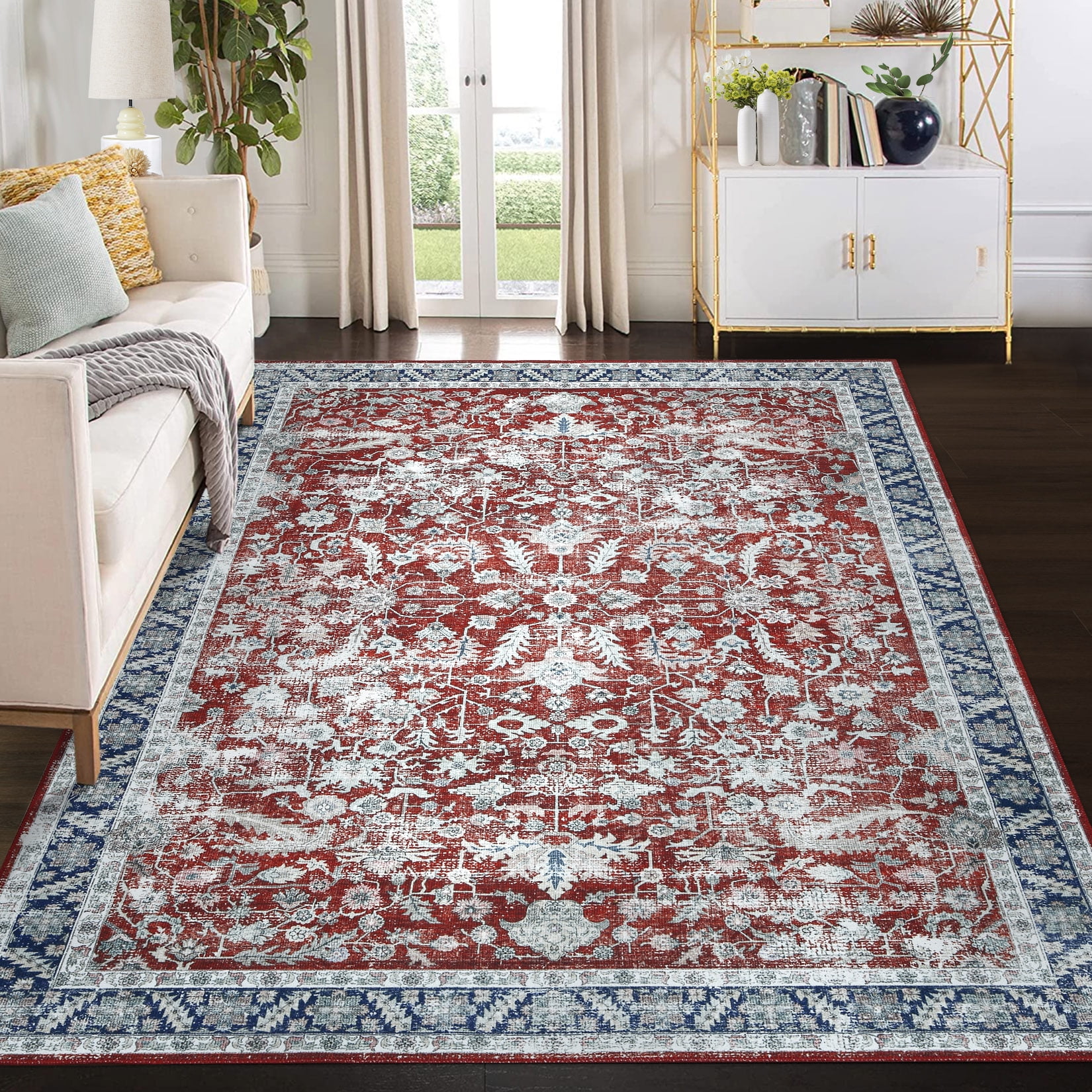 Yesfashion 5' x 7' Area Rug Vintage Persian Area Rug Floral Print ...