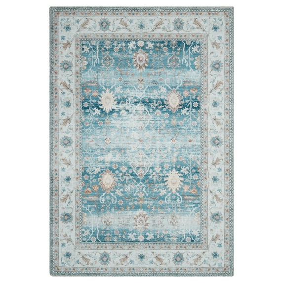Yesfashion 5' x 7' Machine Washable Area Rug Vintage Persian Print Rug Low Pile Non-Slip Distressed Floor Cover, Light Green