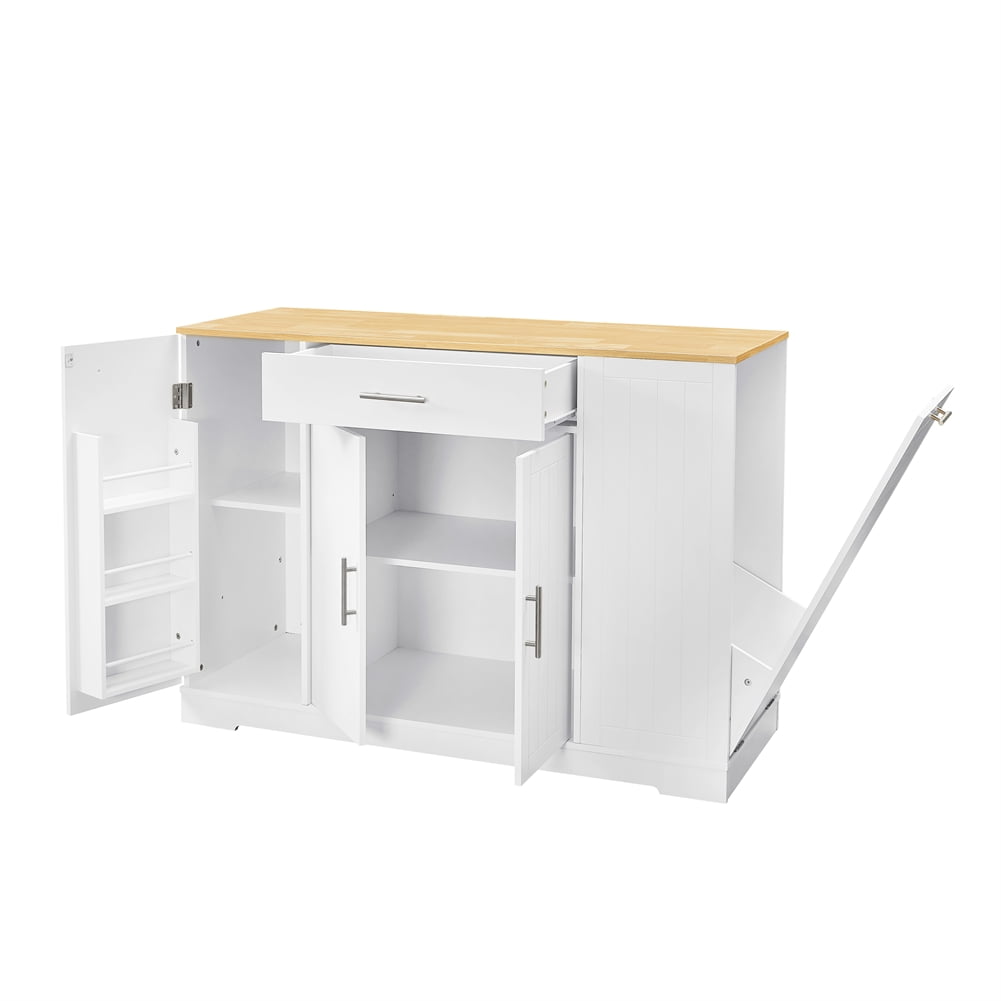 Yesfashion 53 Inch Kitchen Island With Trash Can Storage Cabinet, Large Kitchen Storage Cabinet ...