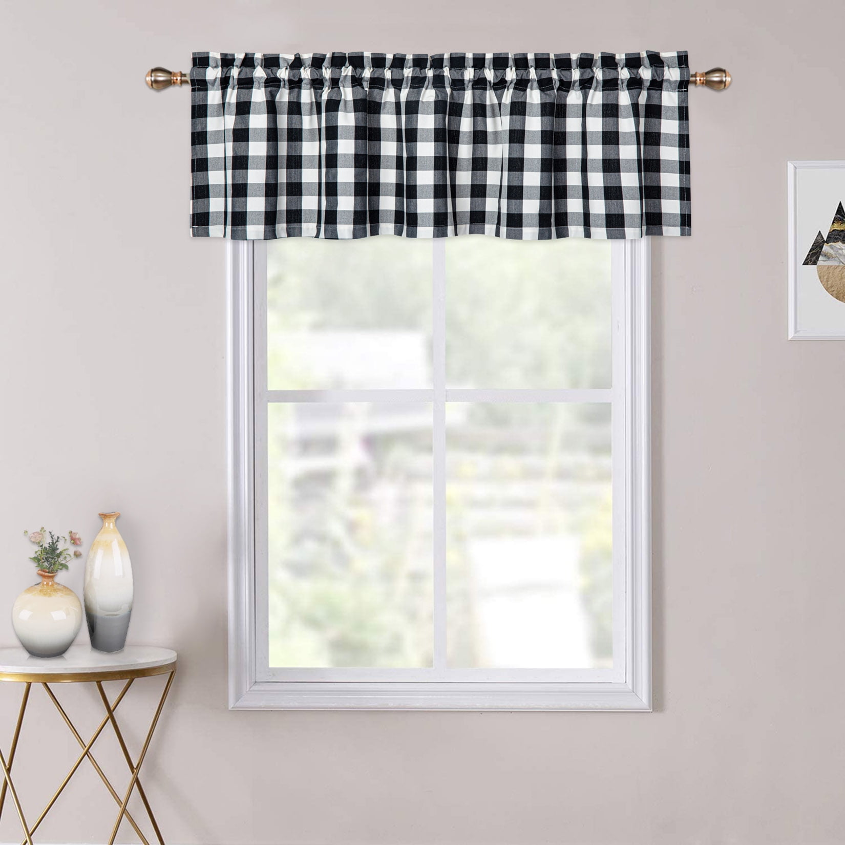 Yesfashion 54"W x 15"L Buffalo Plaid Valance Farmhouse Kitchen Curtain Cotton Blend Valance