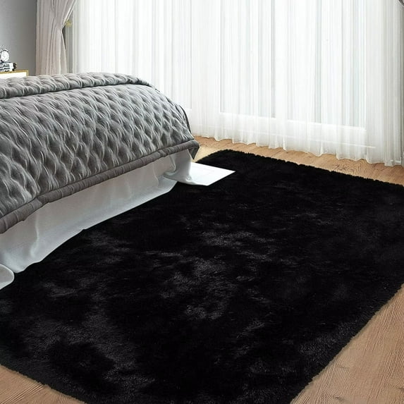 Yesfashion 6' x 9' Shag Area Rug Modern Plush and Thick Fluffy Rug Non-Slip Carpet Fuzzy Shaggy Rug for Bedroom Nursery Dorm, Black