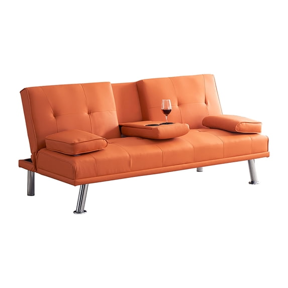 Yesfashion 67" Multi-functional Leather Folding Sofa Bed with Coffee Table, Upholstered Loveseat with Adjustable Backrest, for Compact Living Space, Dorm, RV, Offices