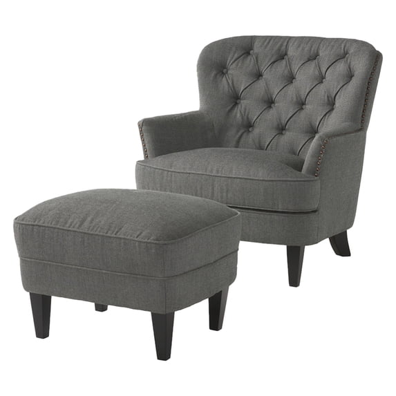 Yesfashion Accent Chair with Ottoman, Nailhead Trim Barrel Chair And Footrest, Comfy Button Tufted Armchair And Footstool for Living Room Bedroom Reading Room