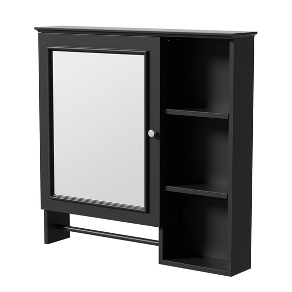 Yesfashion Bathroom Medicine Cabinet With Single Mirror Door, Wall Mounted Storage Cabinet With Mirror Door And Adjustable Shelf, 3 Open Fixed Shelves, For Bathroom