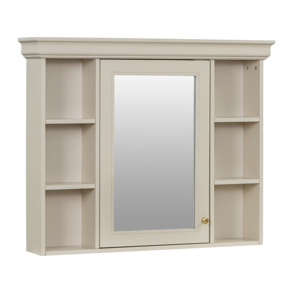 Yesfashion Bathroom Wall Cabinet, Space Saver Storage Cabinet With Mirror Door And 6 Open Shelves, Home Bathroom Cabinet, Wall Mounted Utility Cabinet For Living Room