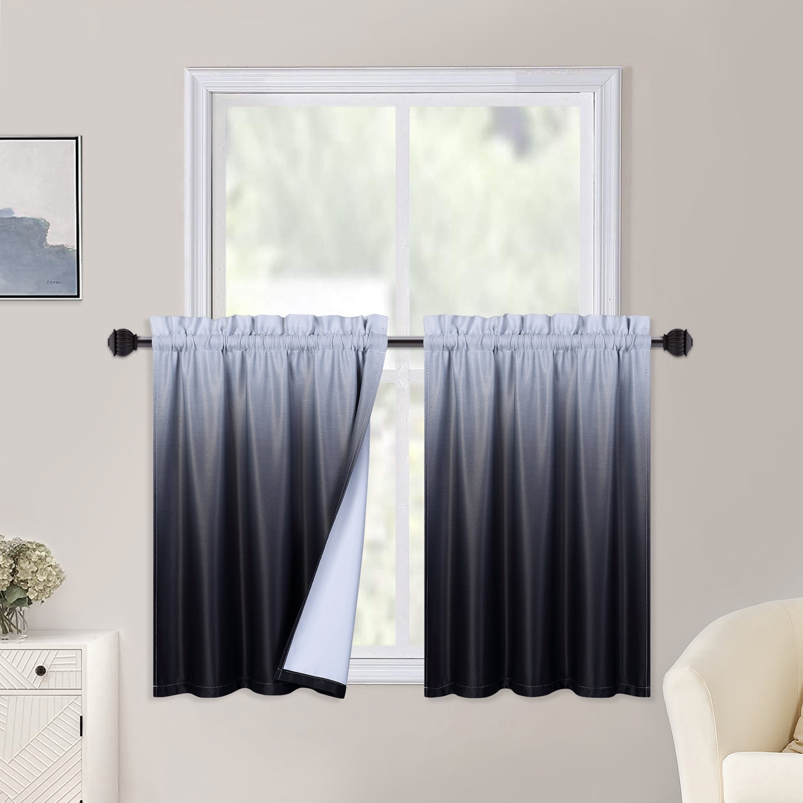 Yesfashion Bathroom Window Curtains, Gradient Color Blackout Short Tier