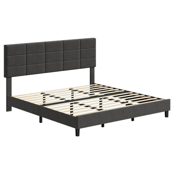 Yesfashion Bed Frame, Twin Size Bed Frame with Adjustable Upholstered Headboard, Metal Bed Frame, No Box Spring Needed, Easy Assembly