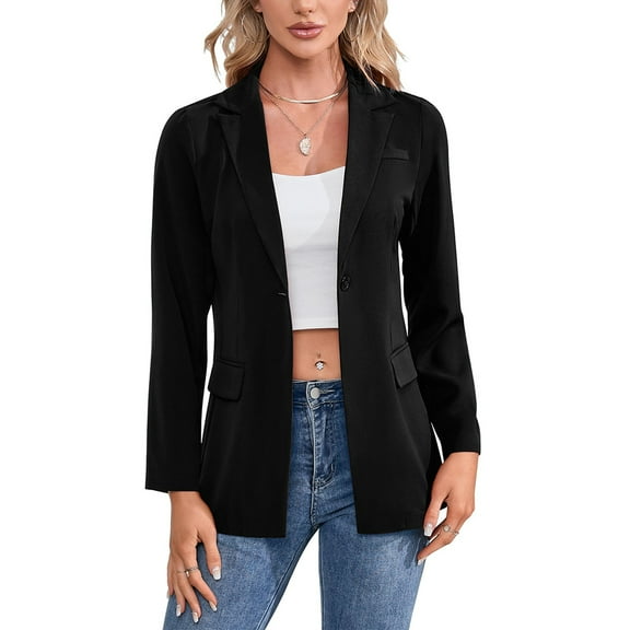 Yesfashion Blazer For Women Long Sleeve Open Front Casual Single Breasted Office Blazer With Pockets