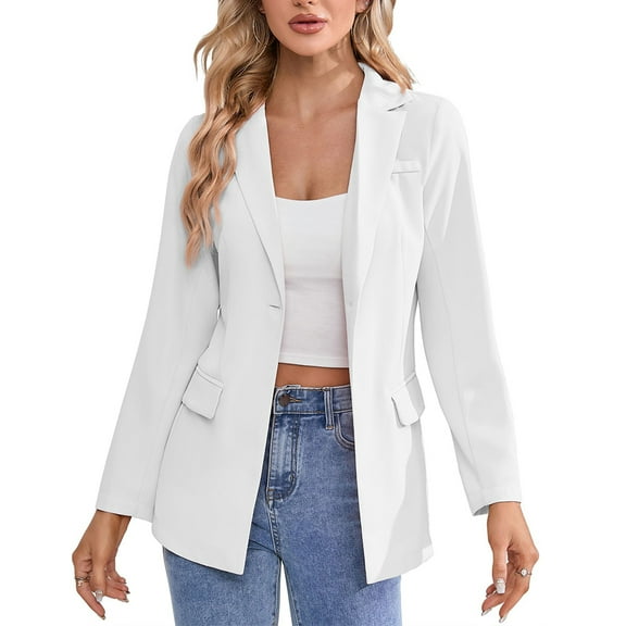 Yesfashion Blazer For Women Long Sleeve Open Front Casual Single Breasted Office Blazer With Pockets