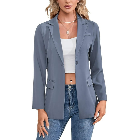 Yesfashion Blazer For Women Long Sleeve Open Front Casual Single Breasted Office Blazer With Pockets